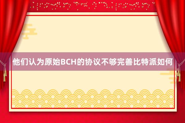 他们认为原始BCH的协议不够完善比特派如何