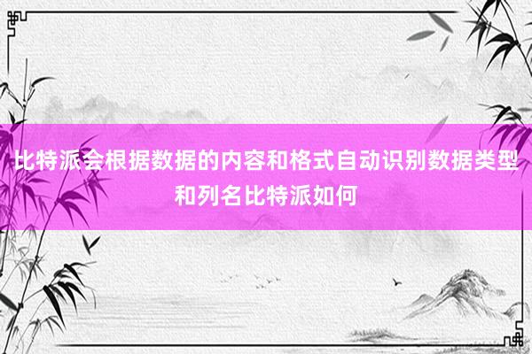 比特派会根据数据的内容和格式自动识别数据类型和列名比特派如何